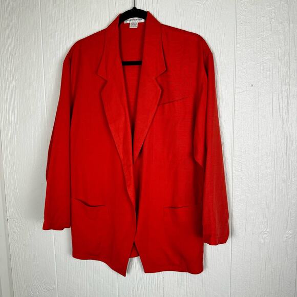 Jones New York Long Line Linen Blend Blazer Size 6 Coral Color Open Front - Picture 5 of 9